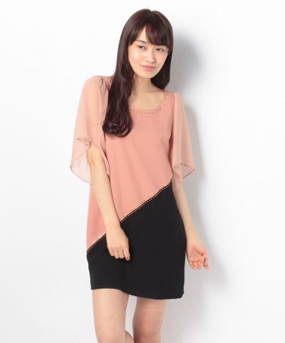 バイカラー袖シフォンワンピース