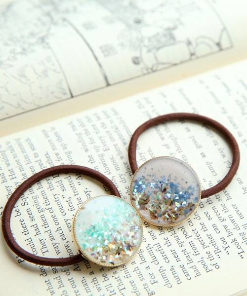 ブルーシェルとひまわりのくじらレジンヘアゴム