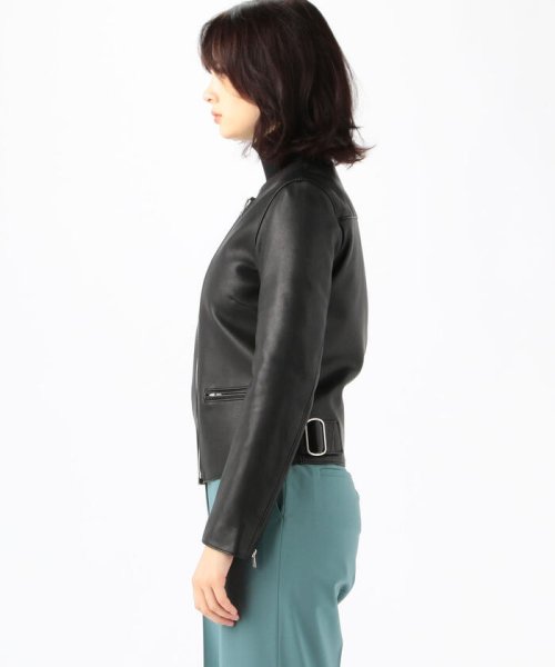 ラムレザー　ノーカラージャケット 