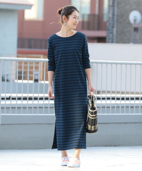 別注 Le Minor バックvネックボーダーワンピース