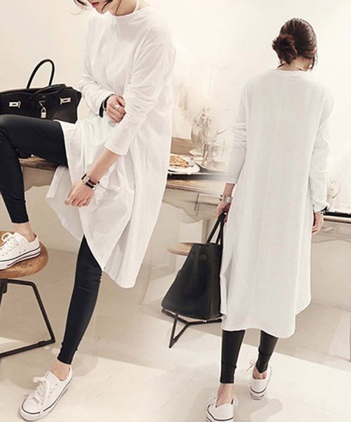 ゆったり Tシャツ ワンピース ロング丈 カットソー スリットワンピース 膝丈 ミニミニストア Miniministore Magaseek