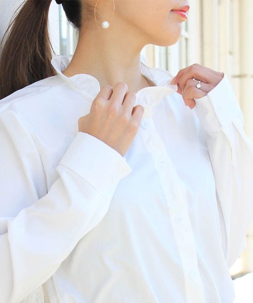 セール Off ブラウス レディース 波襟 オフィス シャツ 大人カジュアル 無地 トップス 長袖 シャツ 白 ミニミニストア Miniministore Magaseek