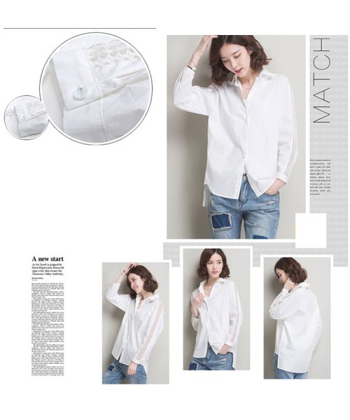 セール 襟付き 前開きシャツ レディース ブラウス 7分袖 レース切り替え トップス 春秋 ミニミニストア Miniministore Magaseek