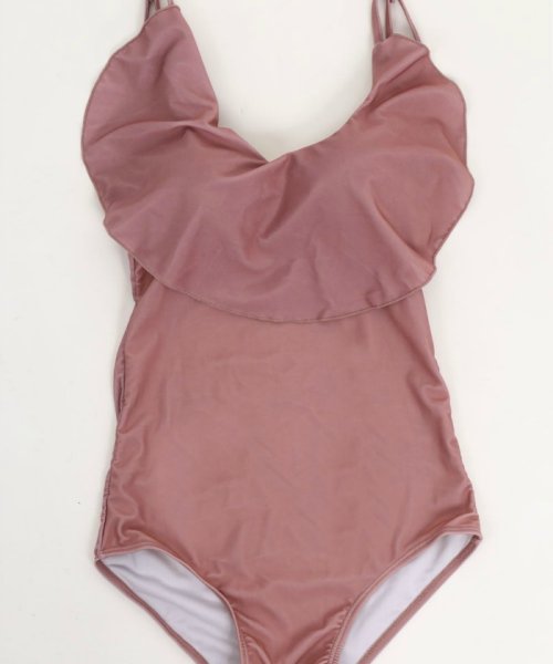 胸フリルスイムワンピース 水着 ビキニフリル 可愛い 女性用 レディース 大人 体型カバー ママ タンキニ モノキニ リノリノ Rinorino Magaseek