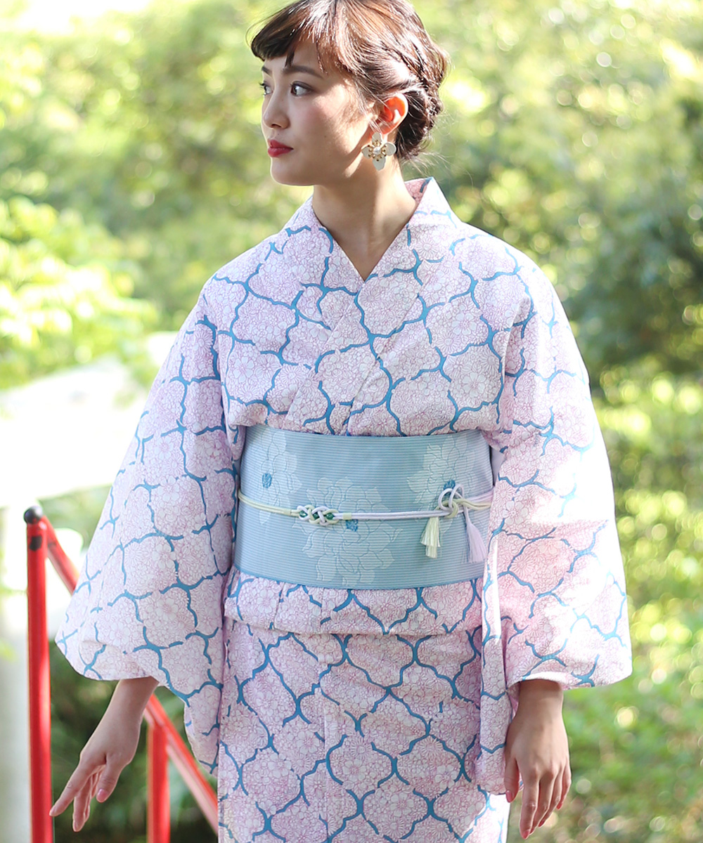 Club藤★夏 絹紅梅 小紋 浴衣 友禅文様 カジュアル 御仕立上り（3438） Club藤☆夏 絹紅梅 小紋 浴衣 友禅文様 カジュアル 御仕立上り（3438