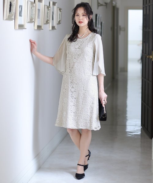 結婚式 パーティー チューリップスリーブレースワンピースパーティードレス プールヴー Pourvous Magaseek