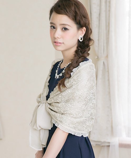 結婚式 パーティー 羽織り チュールレースリボンショール ストール プールヴー Pourvous Magaseek