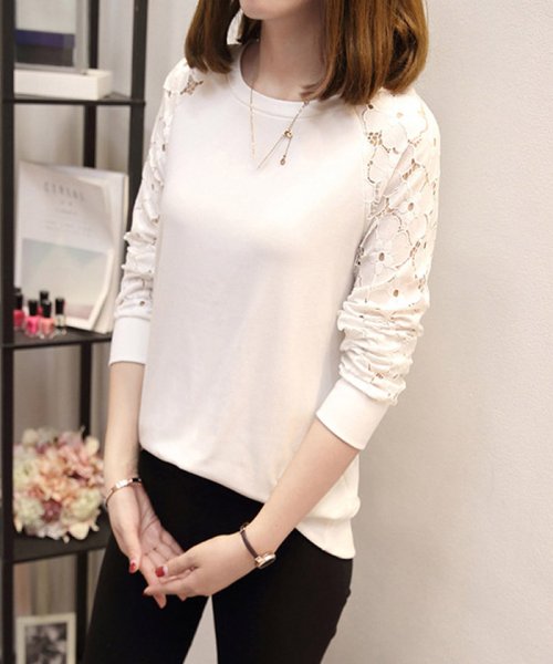 セール トップス レディース 袖レース 切り替え カットソー 花柄 長袖ｔシャツ ミニミニストア Miniministore Magaseek