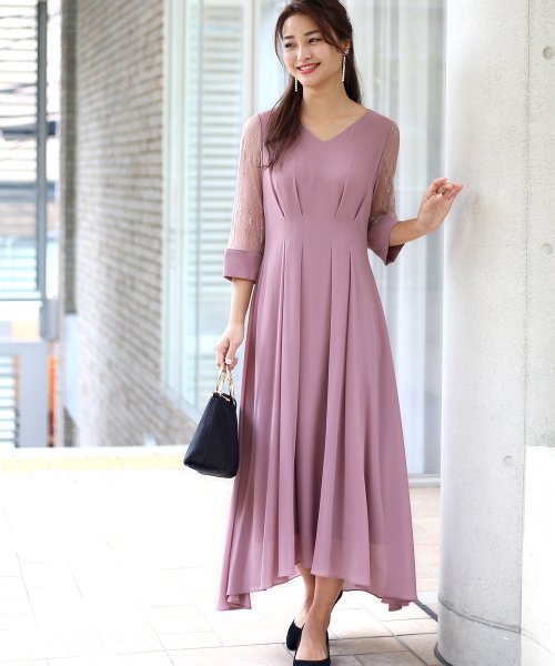 結婚式 パーティー ウエストタックミモレ丈ワンピース ブージュルード Bou Jeloud Magaseek