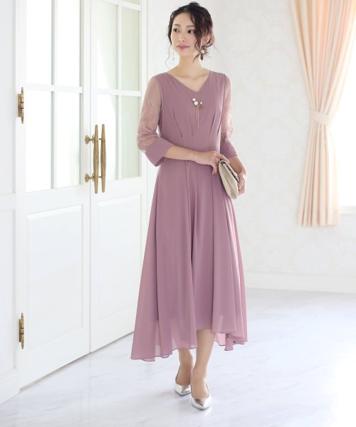 クーポン 結婚式 パーティー ウエストタックミモレ丈ワンピース ブージュルード Bou Jeloud Magaseek