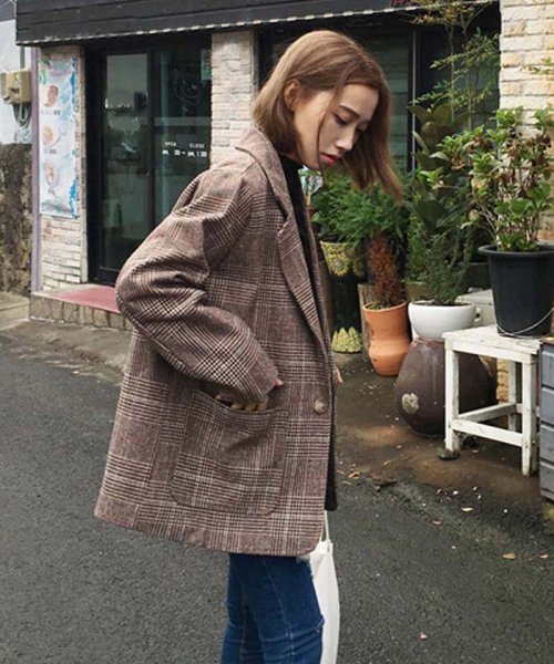グレンチェック ジャケット レディース 秋 カジュアル ライトアウター 秋冬 ミニミニストア Miniministore Magaseek