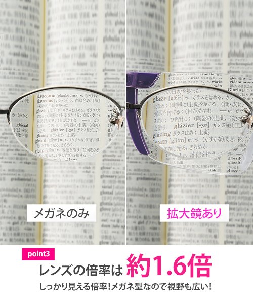 Amulet(アミュレット)/メガネのように耳にかけて使用できる！「便利なメガネ型ルーペ」新聞などの小さい文字がみやすくなる！両手を使う作業にオススメ◎/img03