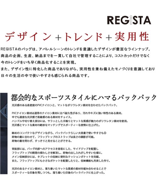 REGiSTA(レジスタ)/PVCナイロンマットポリウレタンコンビバックパック/img02