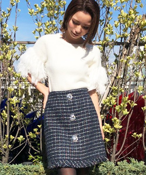 セール】ビジュー台形ツイードスカート(501407679) | トランテアン  