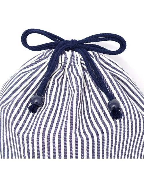 COLORFUL CANDY STYLE(カラフルキャンディスタイル)/巾着　大　体操服袋(ネームタグ付き)　ヒッコリーストライプ・紺 × 帆布・紺/img02