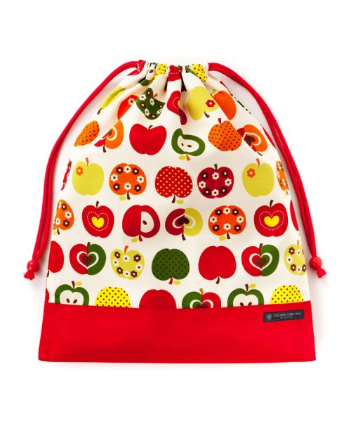 COLORFUL CANDY STYLE(カラフルキャンディスタイル)/巾着　大　体操服袋(ネームタグ付き)　おしゃれリンゴのひみつ(アイボリー) × オックス・赤/img01