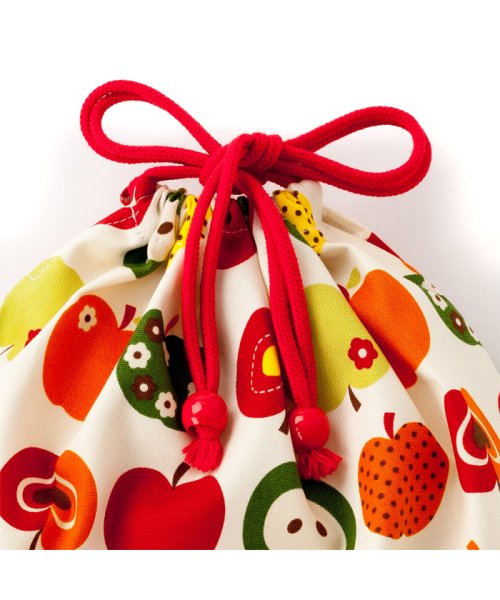 COLORFUL CANDY STYLE(カラフルキャンディスタイル)/巾着　大　体操服袋(ネームタグ付き)　おしゃれリンゴのひみつ(アイボリー) × オックス・赤/img02