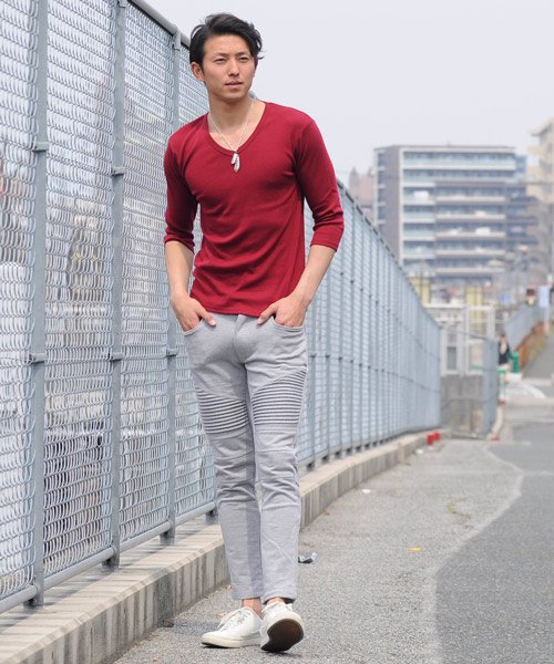 Tシャツ 7分袖 七分袖 長袖 メンズ 秋服 秋 選べる4パターン ティーシャツ Vネック Uネック ロングtシャツ無地 プレーン きれいめ インナー 学 スペイド Spade Magaseek