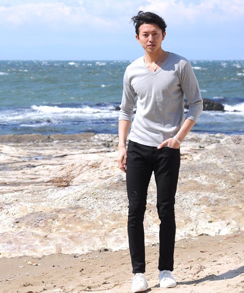 Tシャツ 7分袖 七分袖 長袖 メンズ 秋服 秋 選べる4パターン ティーシャツ Vネック Uネック ロングtシャツ無地 プレーン きれいめ インナー 学 スペイド Spade Magaseek