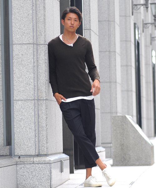 SPADE(スペイド)/ニットknitメンズMen's無地カットソーカシミアタッチVネックニットソーセーターsweaterスエーターきれいめブラックグレー/img07