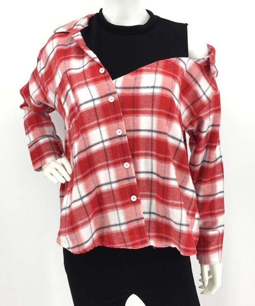 チェック柄シャツ 肩出し レディース レイヤードシャツ ブラウス チェック ミニミニストア Miniministore Magaseek チェック柄シャツ 肩出し レディース レイヤードシャツ ブラウス チェック ミニミニストア Miniministore Magaseek