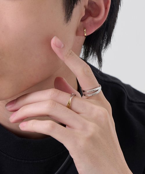 【SV925】リボンクロスリング/ペア/コンビカラー 