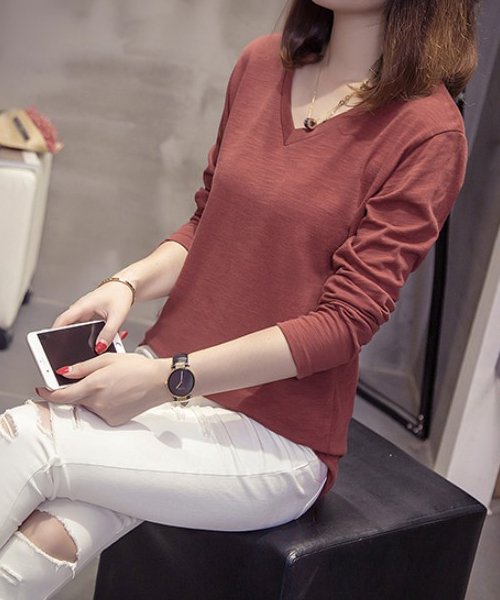 セール Vネックカットソー 韓国 ファッション レディース かわいい シンプル オシャレ A W Ra 60 アフェリーチェ Afelice Magaseek