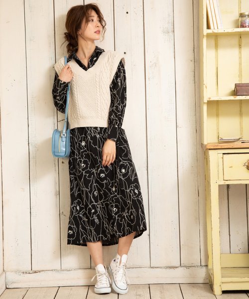 セール 線花柄ドロストウェストシャツワンピース ビス Vis Magaseek