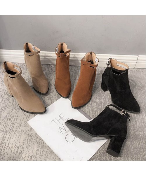 ブーツ ショートブーツ レディース 靴 スエード調 ヒール 美脚 結婚式 ミニミニストア Miniministore Magaseek
