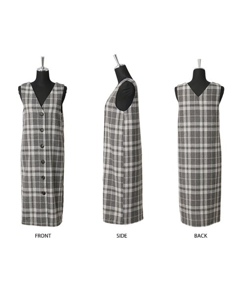 タータンチェックフロントボタンワンピース シルキー Silky Magaseek