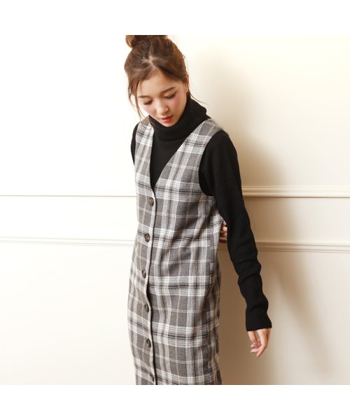 タータンチェックフロントボタンワンピース シルキー Silky Magaseek