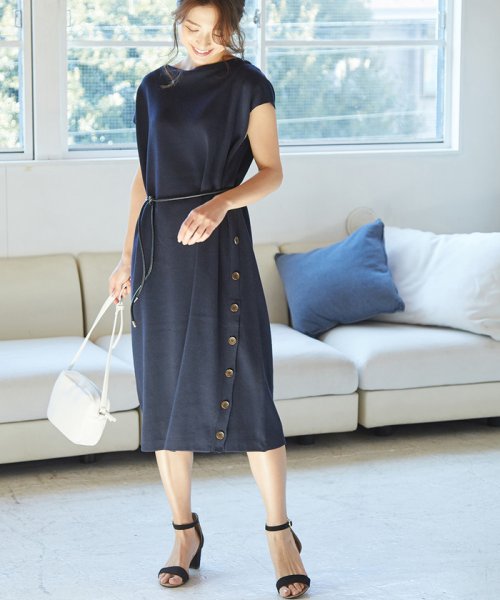 セール 美人百花5月号掲載 フレンチスリーブベルト付きニットワンピース ビス Vis Magaseek