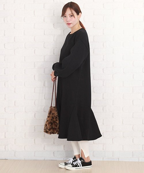 セール ロング丈 スウェットワンピース 韓国 ファッション レディース ゆったり ロング ふんわり かわいい A W Vl 5352 アミュレット Amulet Magaseek