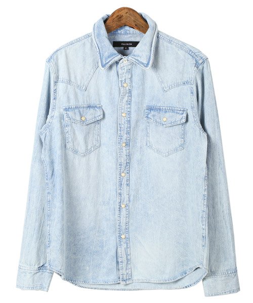 セール デニムシャツ ウエスタンシャツ メンズ 長袖 ブリーチ インディゴ Bitter ビター系 ワイヤーカラーデニムウエスタンシャツ デニム ウエスタン シャツ ヴ ラグスタイル Luxstyle Magaseek