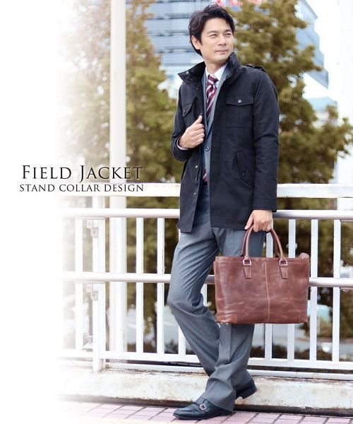 フィールド ジャケット メンズ スタンドカラー フード付き オイルドクロス風 春コート 春ジャケット ビジネス カジュアル サンキョウショウカイ Sankyoshokai Magaseek