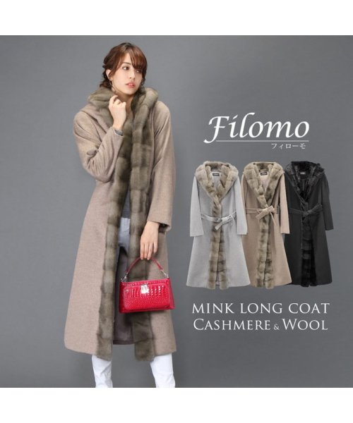 [Filomo] ミンクファー ロングコート レディース フード付き 