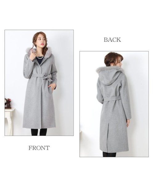 [Filomo] カシミヤ混ロングコート フォックスファー襟付き 