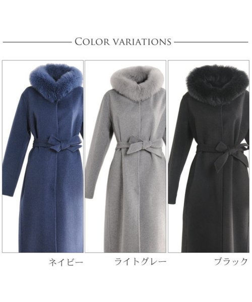 [Filomo] カシミヤ混ロングコート フォックスファー襟付き 