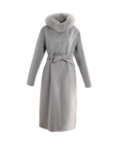 [Filomo] カシミヤ混ロングコート フォックスファー襟付き 
