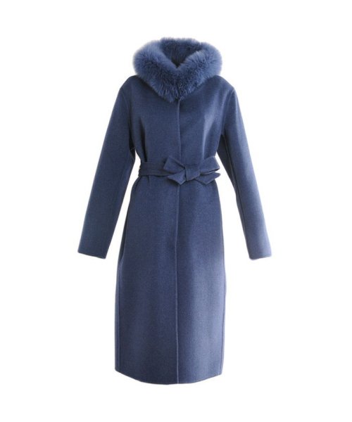[Filomo] カシミヤ混ロングコート フォックスファー襟付き 