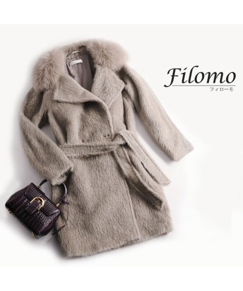 Filomo(フィローモ)/[Filomo] ブランド スーリー アルパカ コート フォックス トリミング 襟付き グレージュ レディース 暖かい アウター 毛皮 スーリーアルパカ/img12