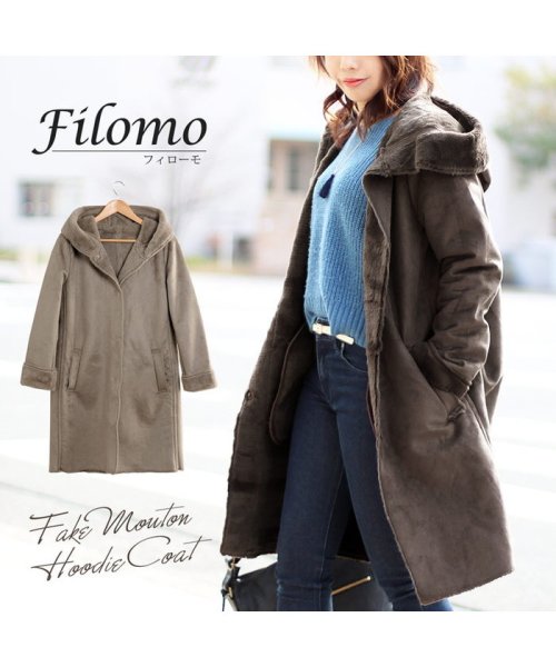 Filomo(フィローモ)/[Filomo] フェイク ムートンコート レディース フード付き/img01