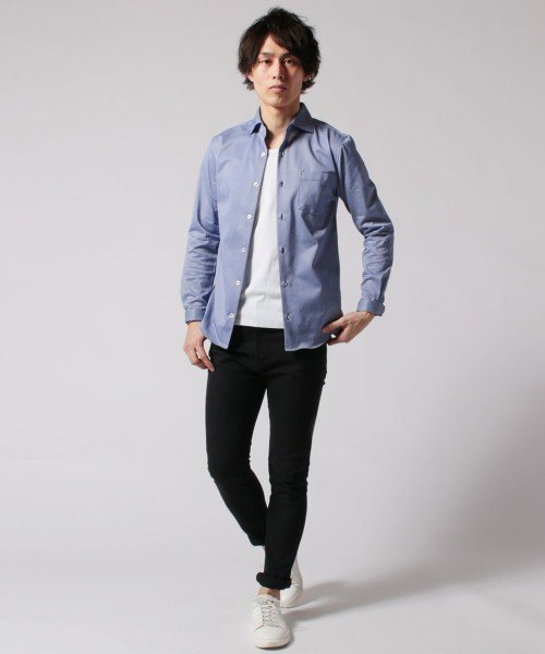 THE CASUAL(ザ　カジュアル)/(バイヤーズセレクト) Buyer's Select 日本製ニットピケストライプホリゾンタルカラー長袖カットシャツ/img02