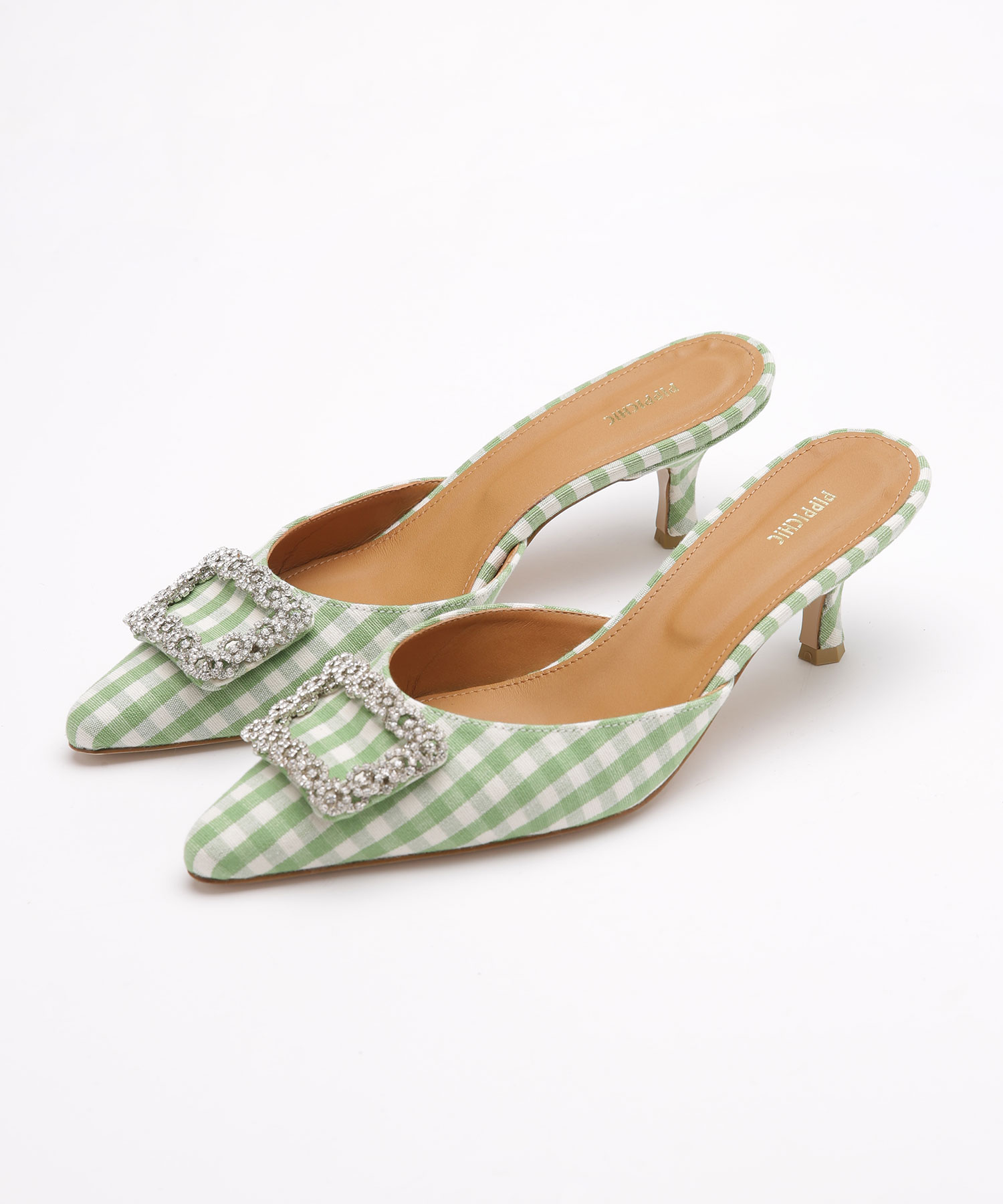 【美品】ピッピシック ギンガムチェックミュール PIPPICHIC ピッピシックギンガムチェックミュール24.5 美品