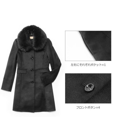 sankyoshokai(サンキョウショウカイ)/カシミヤ 100% マル衿 コート フォックス ファー襟付き 着丈85cm レディース/img14