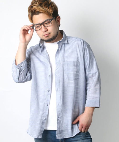MARUKAWA(大きいサイズのマルカワ)/大きいサイズ 7分袖 シャツ ボーダー/img01