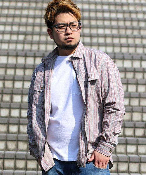 MARUKAWA(大きいサイズのマルカワ)/大きいサイズ 長袖 フル ジップ シャツ ストライプ/img01