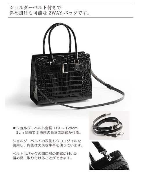 sankyoshokai(サンキョウショウカイ)/日本製 クロコダイル ハンドバッグ ベルト デザイン シャイニング 加工/img08