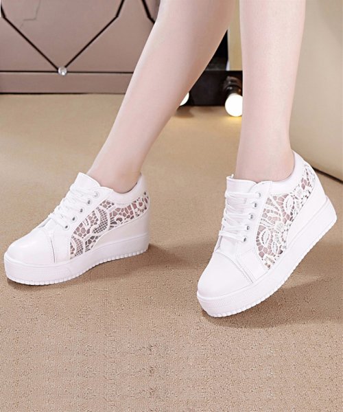インヒールスニーカー レディース レースシースルー切り替え シューズ 厚底 靴 痛くない 即納 ミニミニストア Miniministore Magaseek