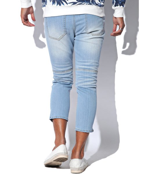 セール ペンキ付き膝タックストレッチクロップドデニムパンツ デニム パンツ メンズ クロップドパンツ アンクルパンツ ラグスタイル Luxstyle Magaseek